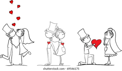 Set in love bride and groom vector