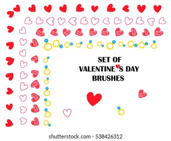 Set of love brushes. Valentine`s day brushes