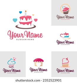 Set of Love Cake logo design vector. Icon Symbol. Template Illustration