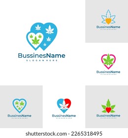 Set of Love Cannabis logo vector template. Creative Cannabis logo design concepts