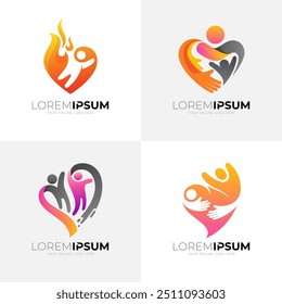 Set love care design, charity logo with people care design vector