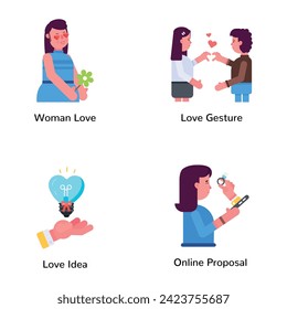Set of Love Confession Flat Character Icons  

