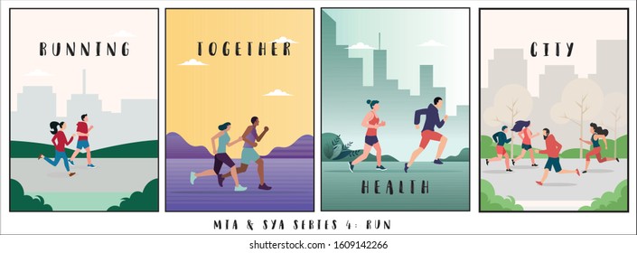 set of love couple Wallpaper series 4 : Run - 4 wallpaper, Vector templates for card, poster, flyer and other users