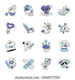 Set of Love Day Doodle Icons 

