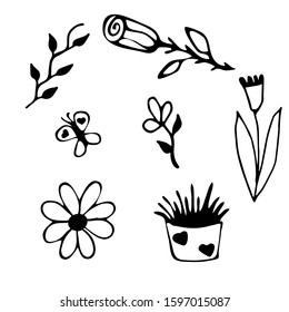 Set of love doodle icon set isolated on white, hand drawn vector illustration