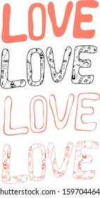 Set of love doodle icon set isolated on white, hand drawn vector illustration