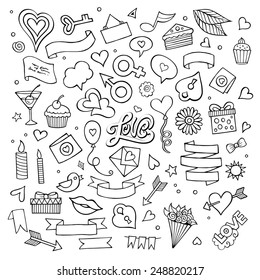 Set Of Love Doodle Icons Sketch Vector Illustration