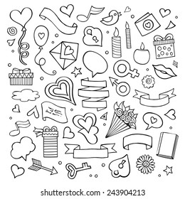 Set of love doodle icons vector illustration isolated