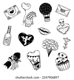 Set of love elements for Valentine's day