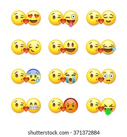 Set of Love emoticons, emoji isolated on white background, vector illustration.