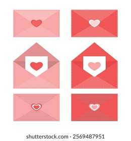 Set of love envelopes for Valentine's Day. Romantic relationships. Love letters.