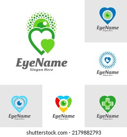 Set of Love Eye Logo Design Template. Eye Love logo concept vector. Creative Icon Symbol