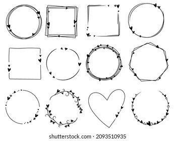 Set of love frames with heart . Collection of design love border for wedding invitation, love romantic greeting card. Happy Valentine's Day. Romantic elements. Vector illustration on white background.