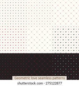 Set love Geometric seamless patterns with hearts.