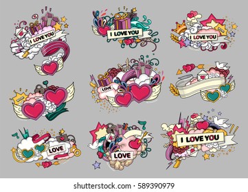 Set of love. Greeting cards for Valentine's Day, wedding, mother's day, birthday. Heart design abstract elements.
