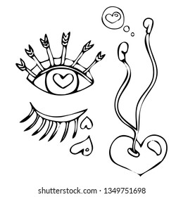 Set of love. Hand drawing. Doodle style. Sketchy style illustration.