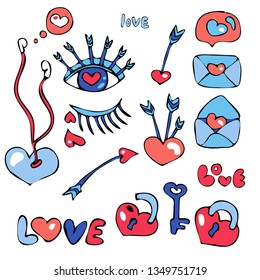 Set of love. Hand drawing. Doodle style. Sketchy style illustration.