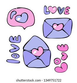 Set of love. Hand drawing. Doodle style. Sketchy style illustration.
