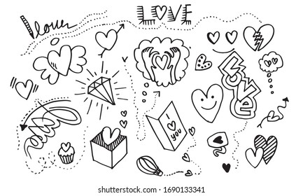 Set of love. Hand drawing. Doodle style. for your design.
