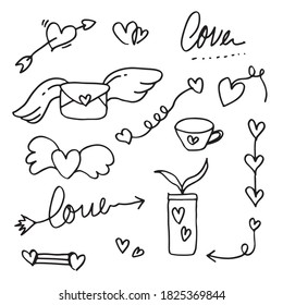 Set von Liebe. Handzeichnung. Doodle-Stil. für Ihr Design.