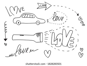 Juego de amor. Dibujo manual. Estilo Doodle. para su diseño.