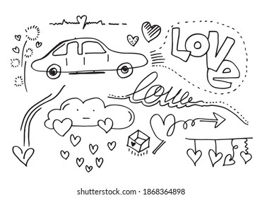 Set of love. Hand drawing. Doodle style. for your design.