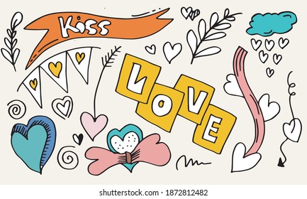 Set of love. Hand drawing. Doodle style. for your design.