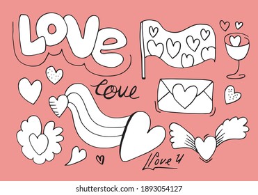 Set of love. Hand drawing. Doodle style. for your design.