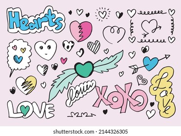 Set of love. Hand drawing. Doodle style. for your design.