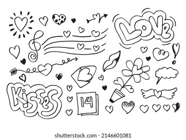 Set of love. Hand drawing. Doodle style. for your design.