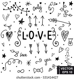 Set of love. Hand drawing. Doodle style. for your design.