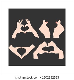 set of love hand gesture. Hands making a heart symbol.