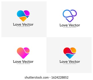 Set of Love Heart Creative logo concepts, abstract colorful icons, elements and symbols, template - Vector
