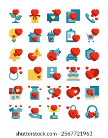 set of love heart decoration element flat icon vector illustration