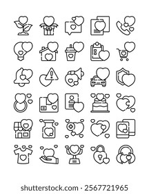 set of love heart decoration element line icon vector illustration