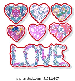 Set of Love Heart fashion patch, badges, stripes, stickers. This illustration can be used as a print on T-shirts, bags, tattoo, badges or patch