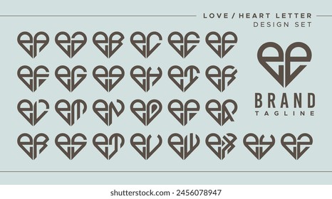 Conjunto de corazón de amor letra minúscula E EE diseño de logotipo