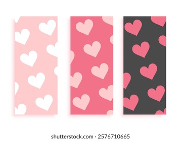 set of love heart pattern backdrop for valentines celebration vector
