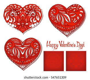 Set of Love heart with pattern, and seamless patterns for your design for Valentine's Day Stock. vector.

