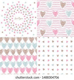 Set. Love heart. St. Valentine's day. Vector illustration with patterns.
