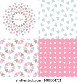 Set. Love heart. St. Valentine's day. Vector illustration with patterns.