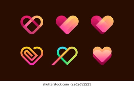 Juego de símbolos del vector del corazón de amor, Resumen diseño del logotipo de salud médica