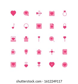 Set of Love, Hearth, Romantic flat style icon - vector