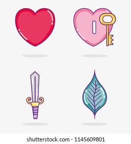 Set of love and hearts cartoons