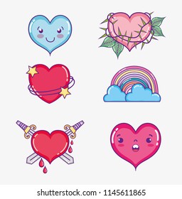 Set of love and hearts cartoons