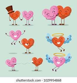 set of love hearts character happy valentines day