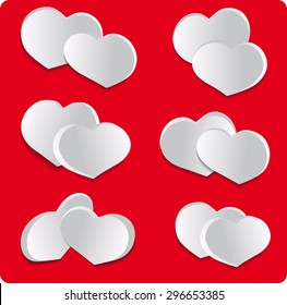 Set love hearts on red background. Valentines day.
