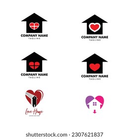 Diseño de ilustraciones de plantillas de logotipo de vectores de iconos de inicio de conjunto de amor