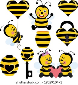 Set of love honey bee
