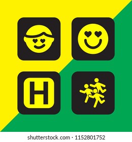set with in love, hotel and group of men running vector icons for web and mobile app